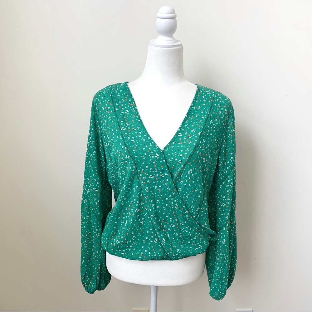 Sienna Sky Green Floral Surplice Top
